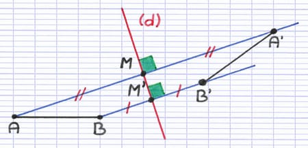 Construction du segment symétrique par symétrie axiale en reliant les deux points symétriques de l’autre côté de l’axe de symétrie.