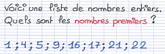 Liste de nombres entiers parmi lesquels il faut identifier les nombres premiers.