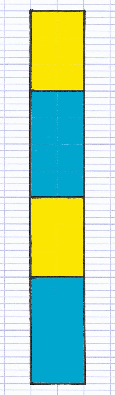 Les quatre rectangles alignés composant le patron d’un pavé droit.
