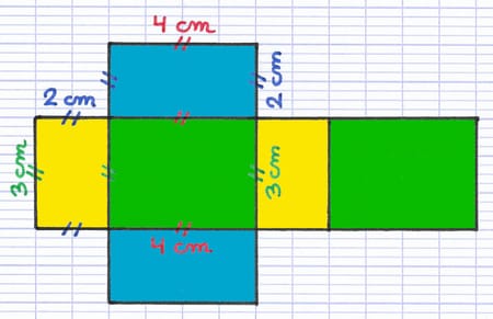 Les rectangles différents du patron ont des côtés de même longueur.
