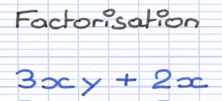 Expression littérale 3xy + 2x à factoriser par la mise en évidence d’une lettre.