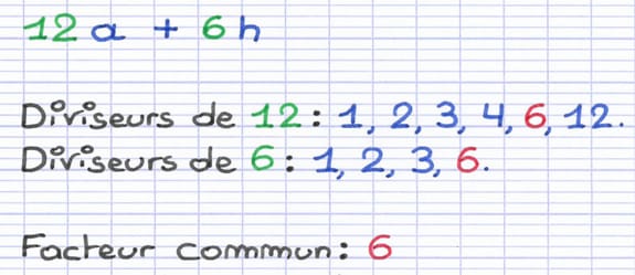 Le facteur commun est le plus grand diviseur commun entre 12 et 6 : 6.