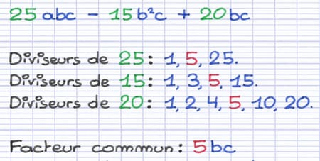 Le facteur commun est composé de lettres et de nombres : 5bc.