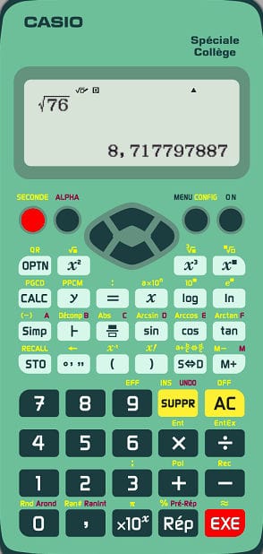 Calculatrice Casio fx-92+ avec la touche pour extraire une valeur approchée mise en évidence.