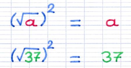 Calcul du carré de la racine carrée : (√a)² = a donc (√37)² = 37.