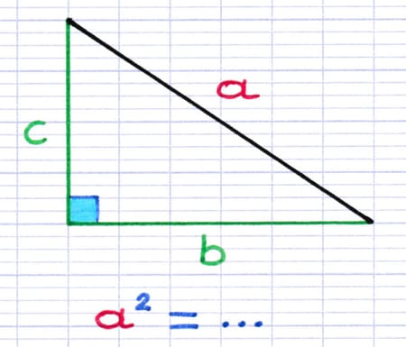 Triangle rectangle dont les deux côtés de l’angle droit b et c sont mis en évidence en vert.