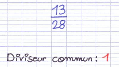 La fraction 13/28 est irréductible car le seul diviseur commun est 1.
