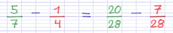Soustraction de deux fractions partageant un dénominateur commun.