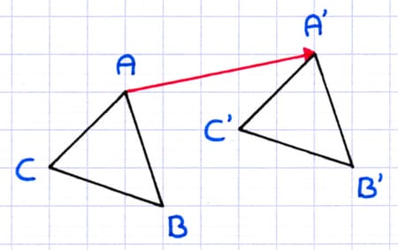 Translation d’un triangle ABC représenté par un vecteur dont on souhaite déterminer les trois caractéristiques.