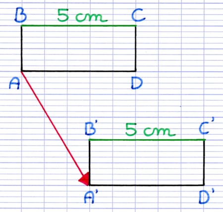 La translation a la propriété de conserver les longueurs : Segments [BC] et [B’C’] de mesure identique.