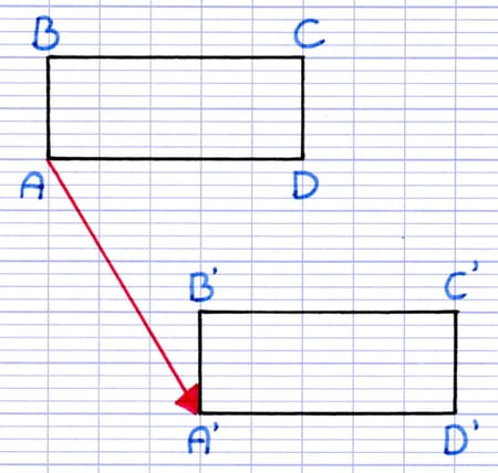 Translation d’un rectangle ABCD dont on cherche à déterminer les propriétés de conservation.