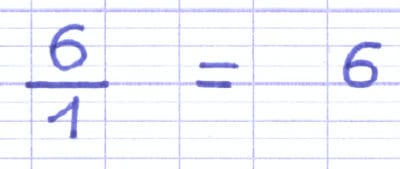 La simplification de la fraction 6/1 est le nombre entier 6.