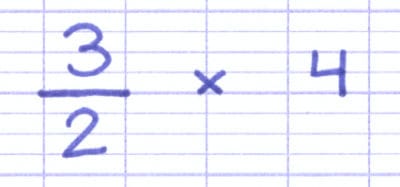 Multiplication de la fraction 3/2 par le nombre entier 4.