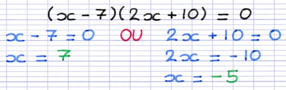 Résolution d’une équation du 1er degré pour trouver la deuxième solution : 2x + 10 = 0 donc x = −5.