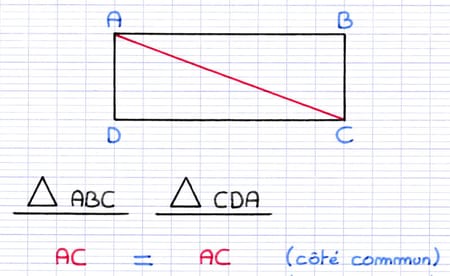Mise en évidence du côté commun des deux triangles : diagonale [AC].