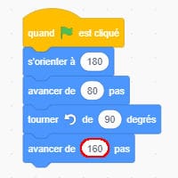 Script complet avec le bloc avancer de 160 pas mis en évidence en dernière position.