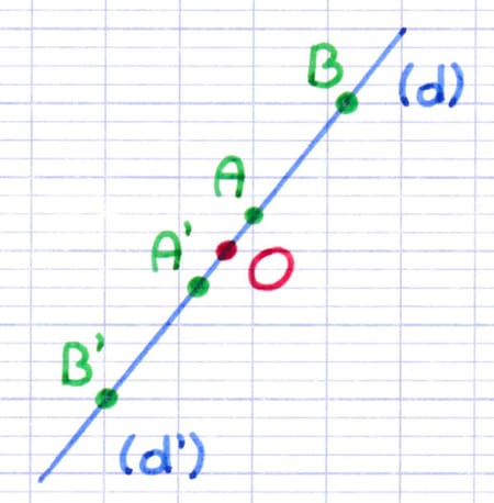 Deux droites symétriques (d) et (d’) superposées l’une sur l’autre.