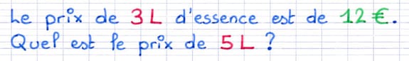 Énoncé à partir duquel on souhaite calculer une quatrième proportionnelle avec le produit en croix.