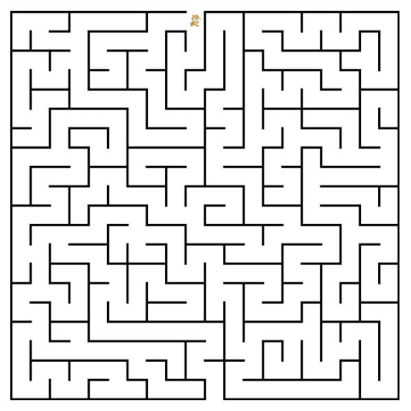 Le lutin de Scratch est placé à l’intérieur du labyrinthe.