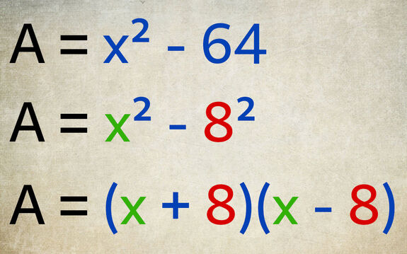 Identité remarquable sous la forme factorisée : (x + 8)(x - 8).