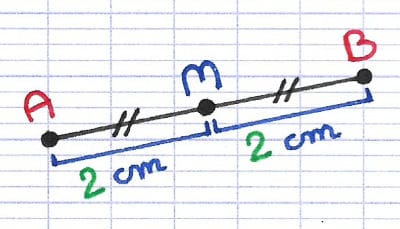Segment [AB] avec un point M placé au milieu.