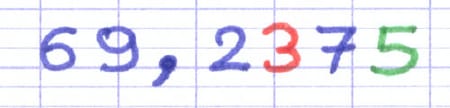 Le nombre décimal 69,2375 avec les chiffres 3 et 5 mis en évidence