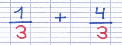 Le dénominateur identique des fractions 1/3 et 4/3 est mis en évidence.