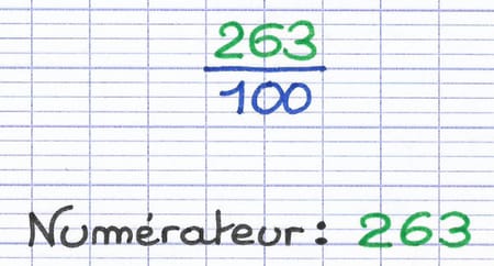 Identification du numérateur de la fraction 263/100 : 263.