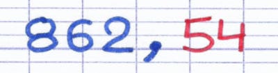 Le nombre 862,54 avec sa partie décimale 54 mise en évidence.
