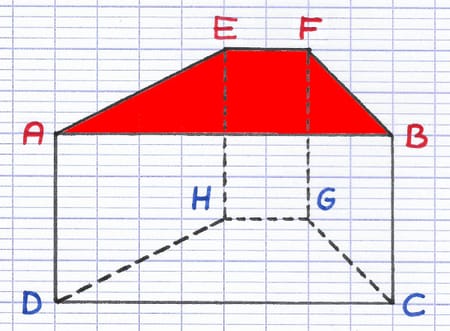 Solide polyèdre ABCDEFGH avec la face AEFB colorée en rouge pour illustrer une face.