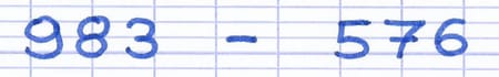 Soustraction des nombres 983 et 576 à effectuer par décomposition.