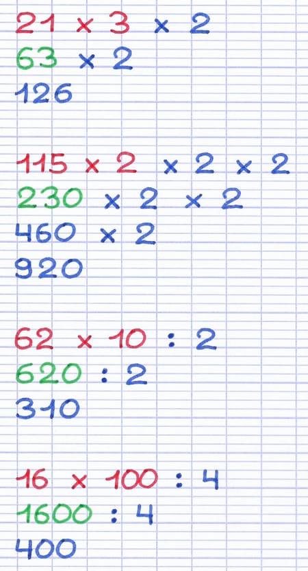 Résolution progressive de 4 multiplications simplifiées grâce à la multiplication progressive.