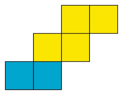 Patron de cube en escalier, 6 carrés disposés en décalage avec au maximum 2 alignés.