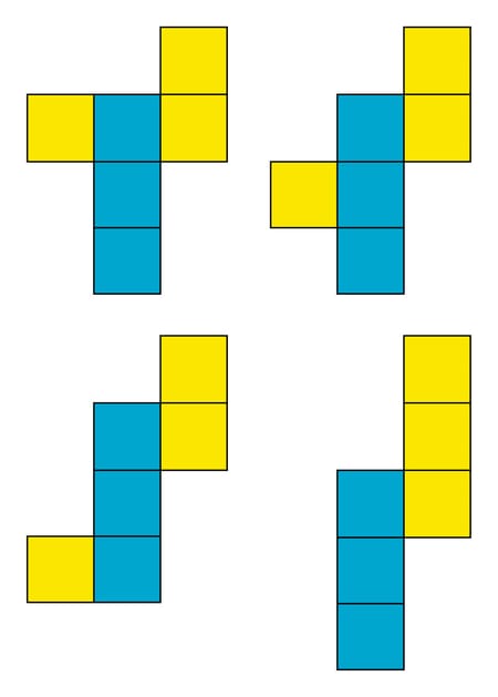 Les 4 patrons de cube possédant au maximum 3 carrés alignés.