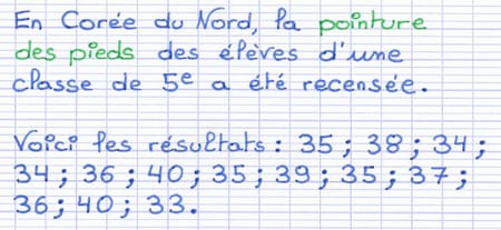 Le caractère étudié au sein de la série statistique correspond à la pointure des pieds.