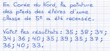 Série statistique indiquant la pointure des pieds des élèves d’une classe de Cinquième.