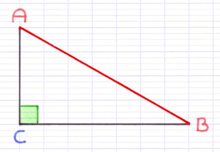 Triangle rectangle ABC dont l’hypoténuse [AB] est opposée à l’angle droit.