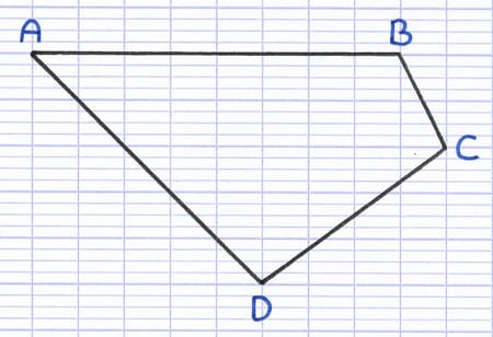 Quadrilatère irrégulier ABCD.