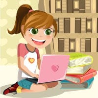 Une fille révise ses mathématiques sur son ordinateur portable